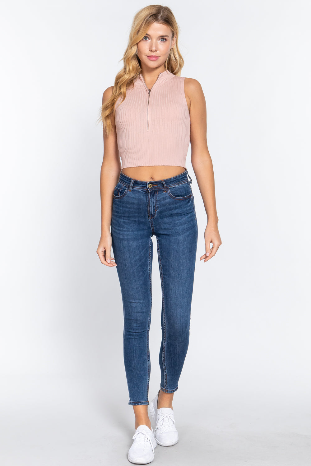 Sleeveless Rib Sweater Top W/zipper by VYSN