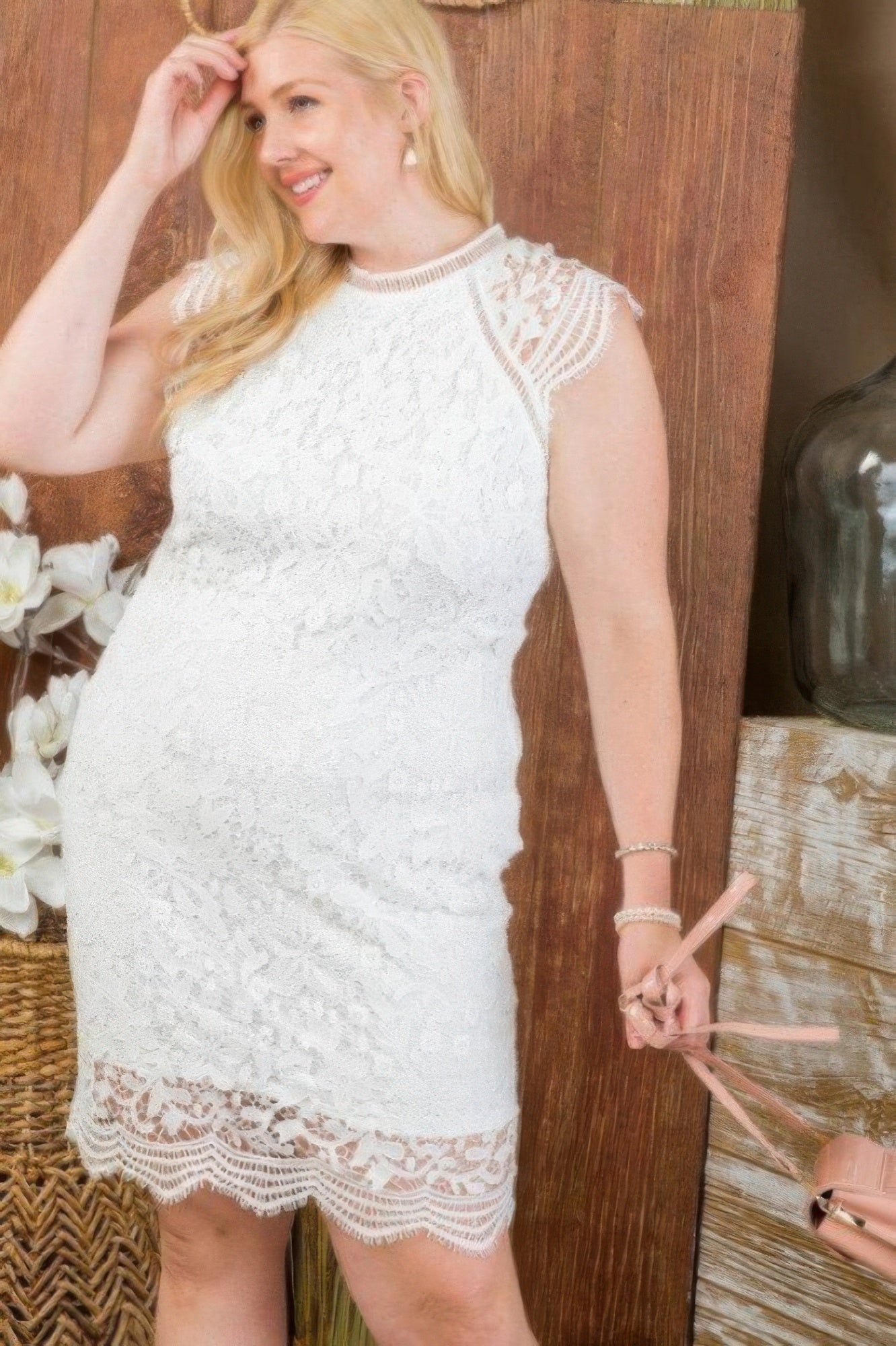 Lace Crochet Mini Raglan Dress With Zipper Back by Balec Group