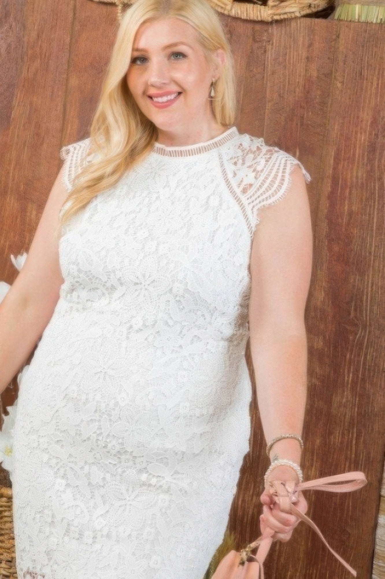 Lace Crochet Mini Raglan Dress With Zipper Back by Balec Group