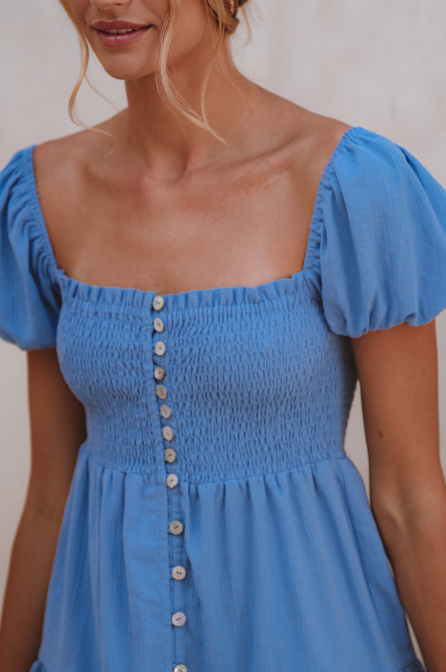 Catalina Smocked Linen Mini Dress by Bali ELF