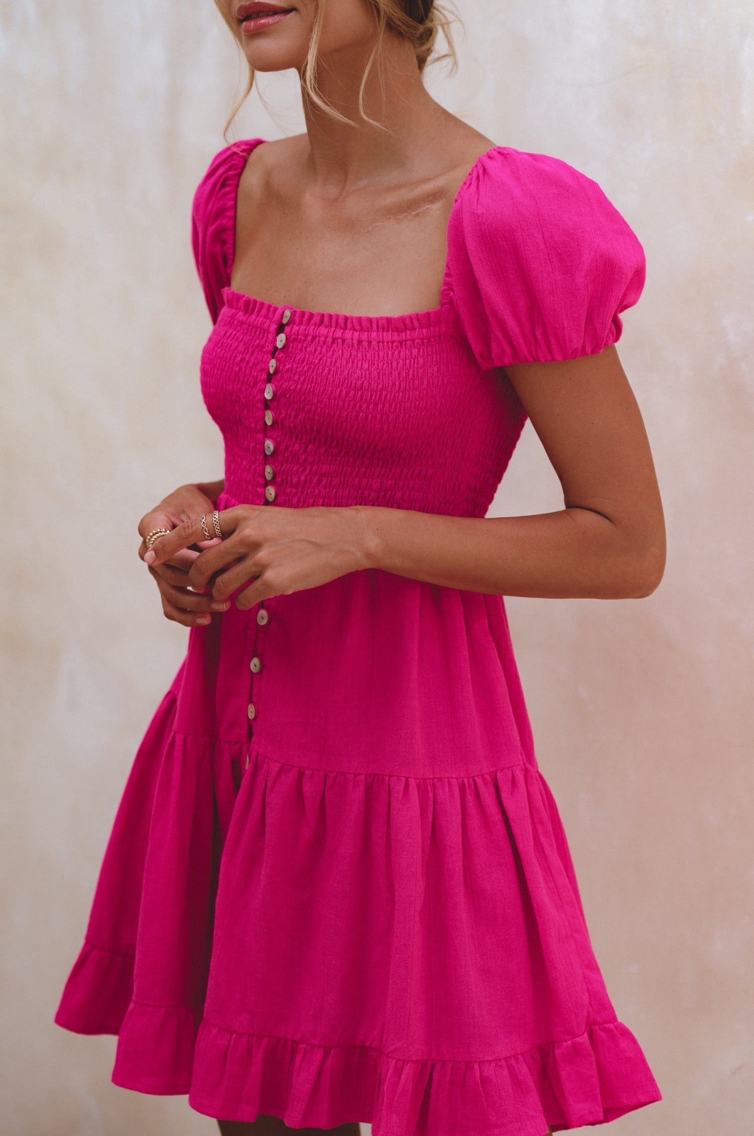 Catalina Smocked Linen Mini Dress by Bali ELF