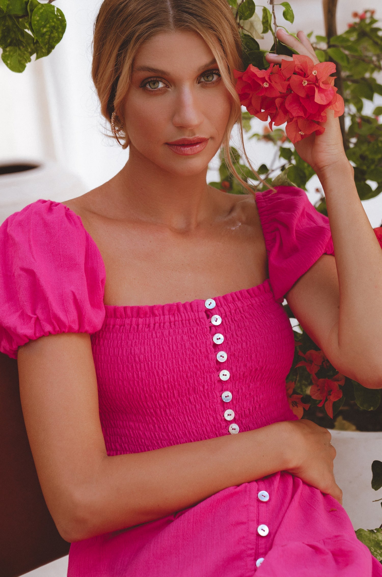 Catalina Smocked Linen Mini Dress by Bali ELF