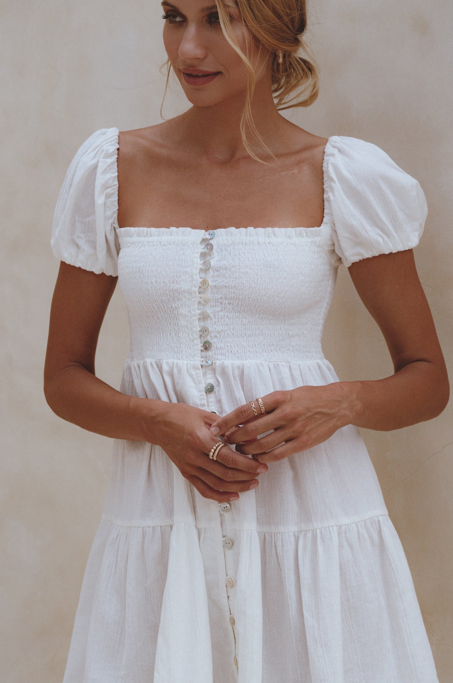 Catalina Smocked Linen Mini Dress by Bali ELF