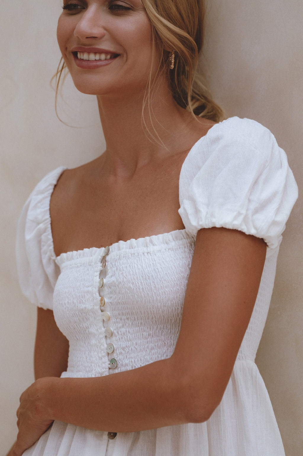 Catalina Smocked Linen Mini Dress by Bali ELF