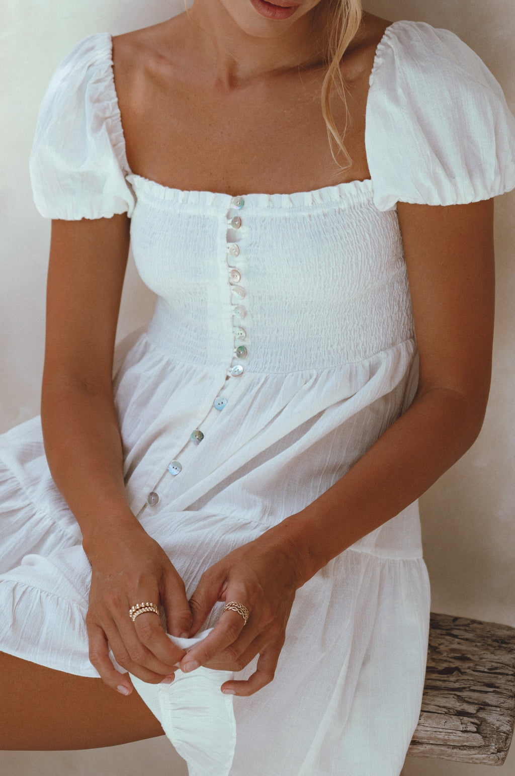 Catalina Smocked Linen Mini Dress by Bali ELF