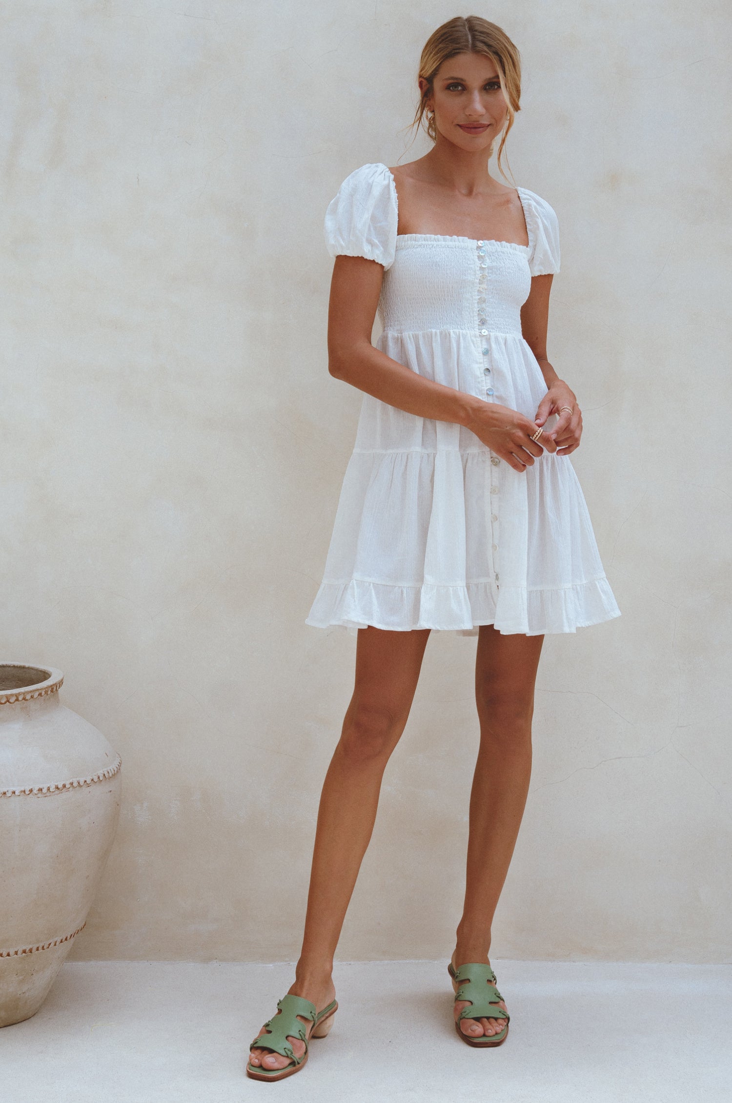 Catalina Smocked Linen Mini Dress by Bali ELF