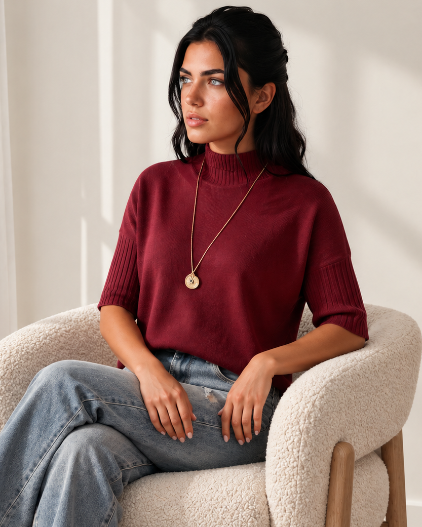 Raya High Neck Short Sleeve Sweater