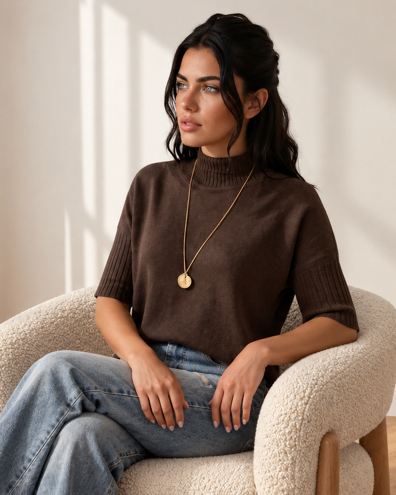 Raya High Neck Short Sleeve Sweater