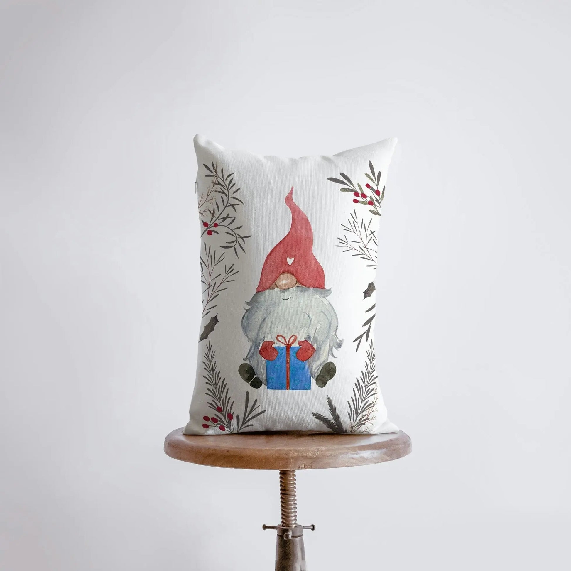 Christmas Gnome Red Hat Blue Gift | 12x18 | Christmas Throw Pillow | Merry Christmas | Home Décor | Christmas Décor | Christmas Gift UniikPillows