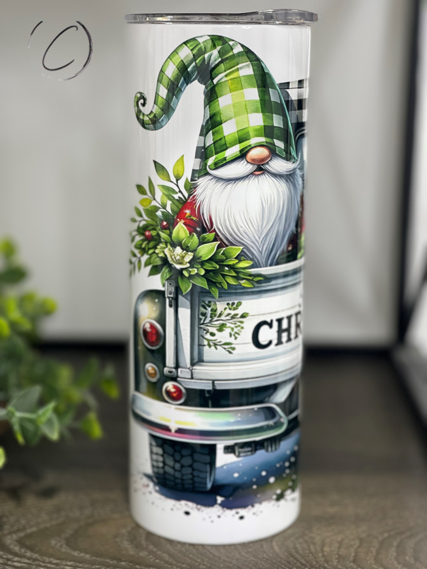 Christmas Gnome Truck 20oz Skinny Tumbler by All The Right Perks LLC