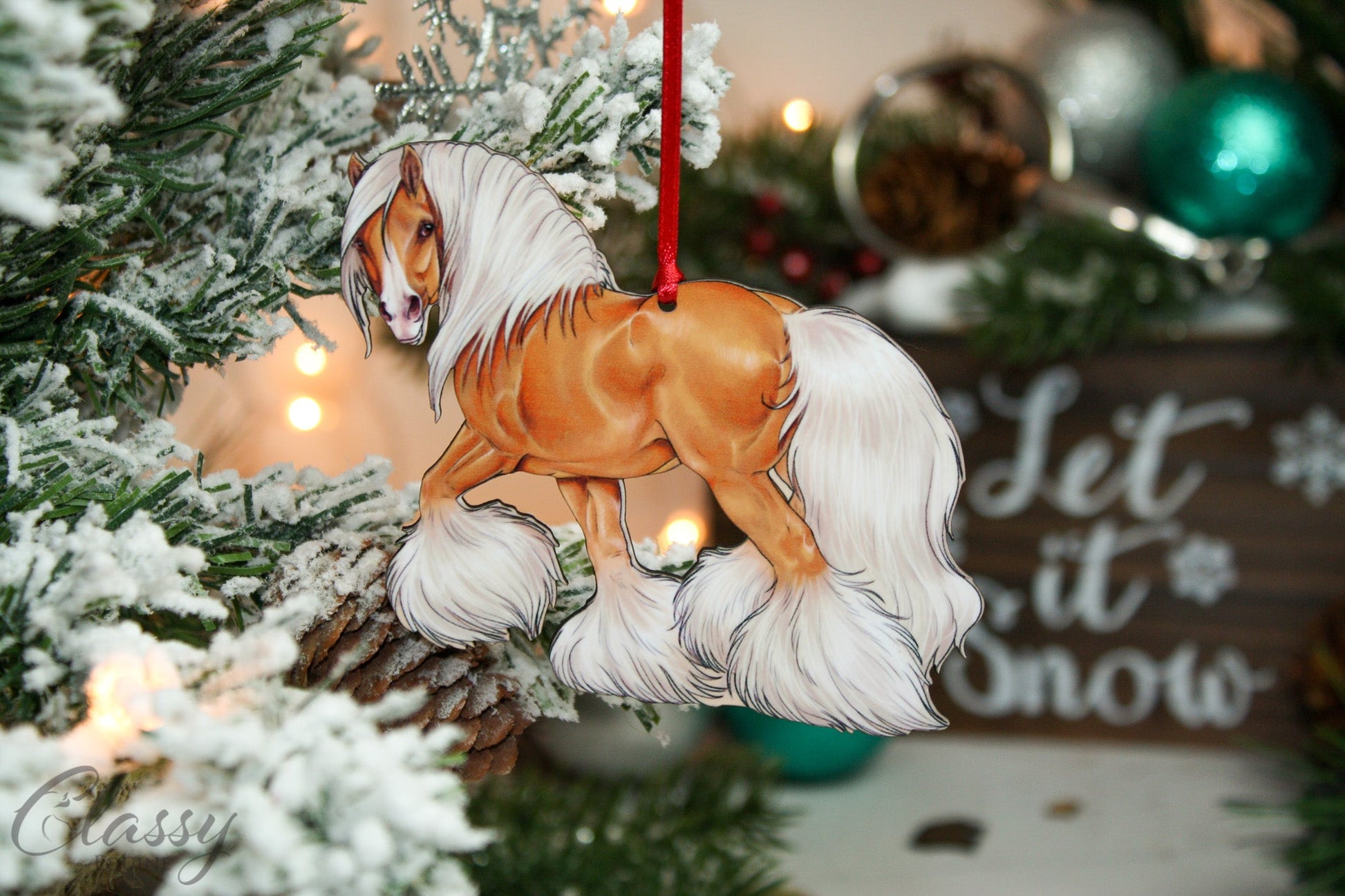 Palomino Gypsy Vanner Horse Christmas Ornament by Classy Equine