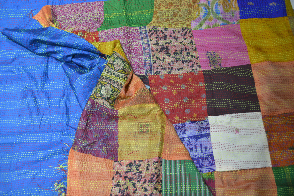 Hand Stitched Kantha  Silk  Vintage throw by OMSutra