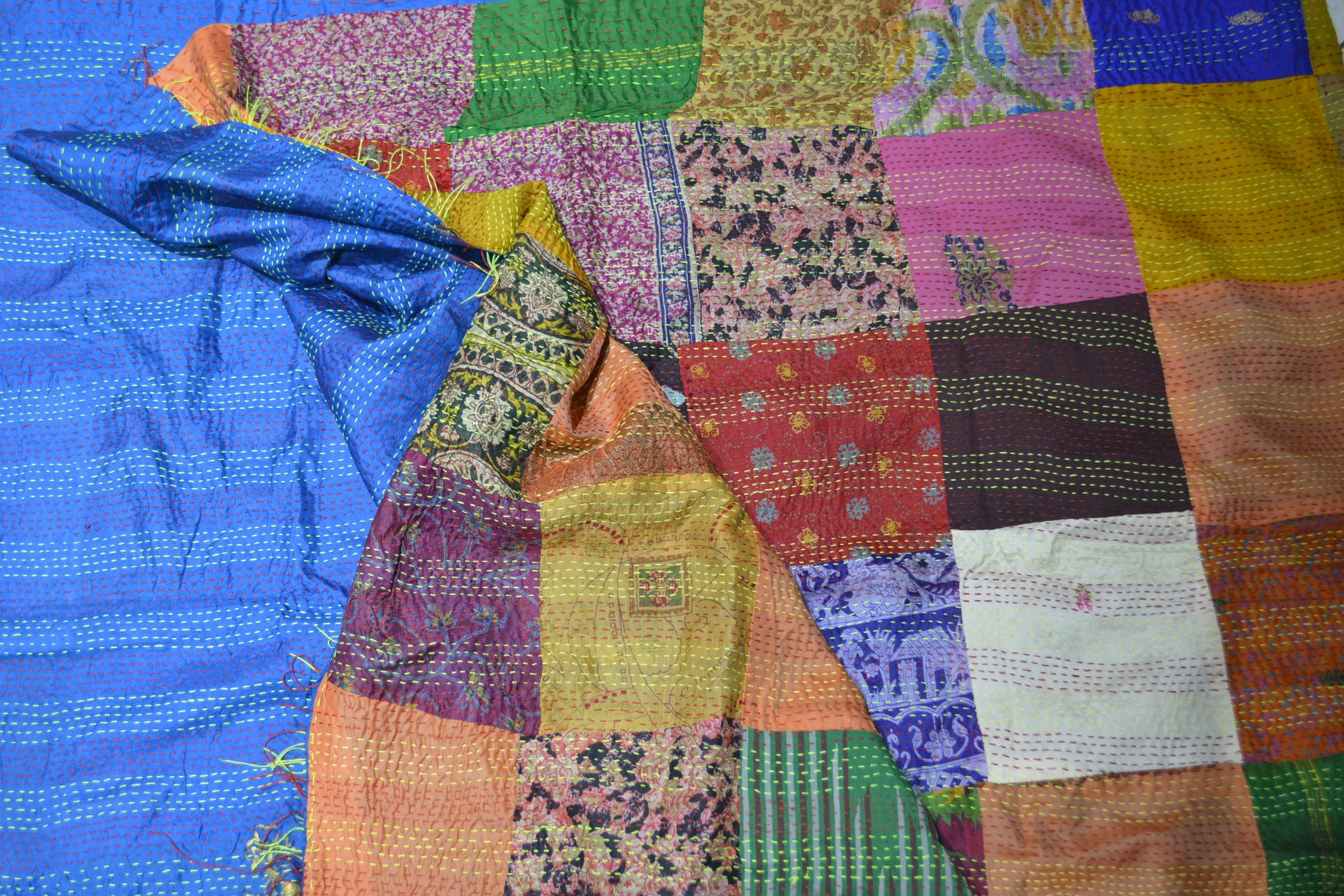 Hand Stitched Kantha  Silk  Vintage throw by OMSutra