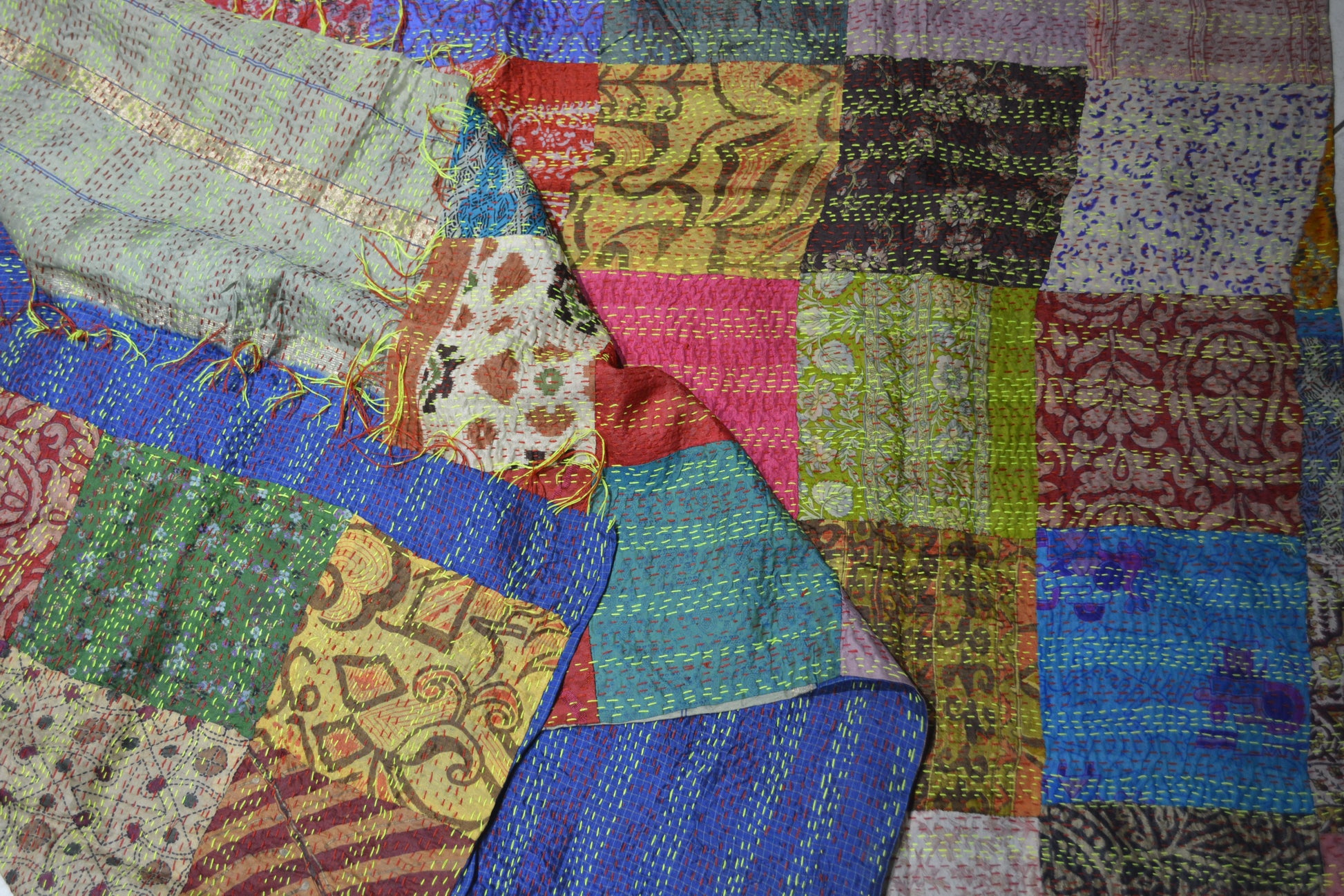 Hand Stitched Kantha  Silk  Vintage throw by OMSutra