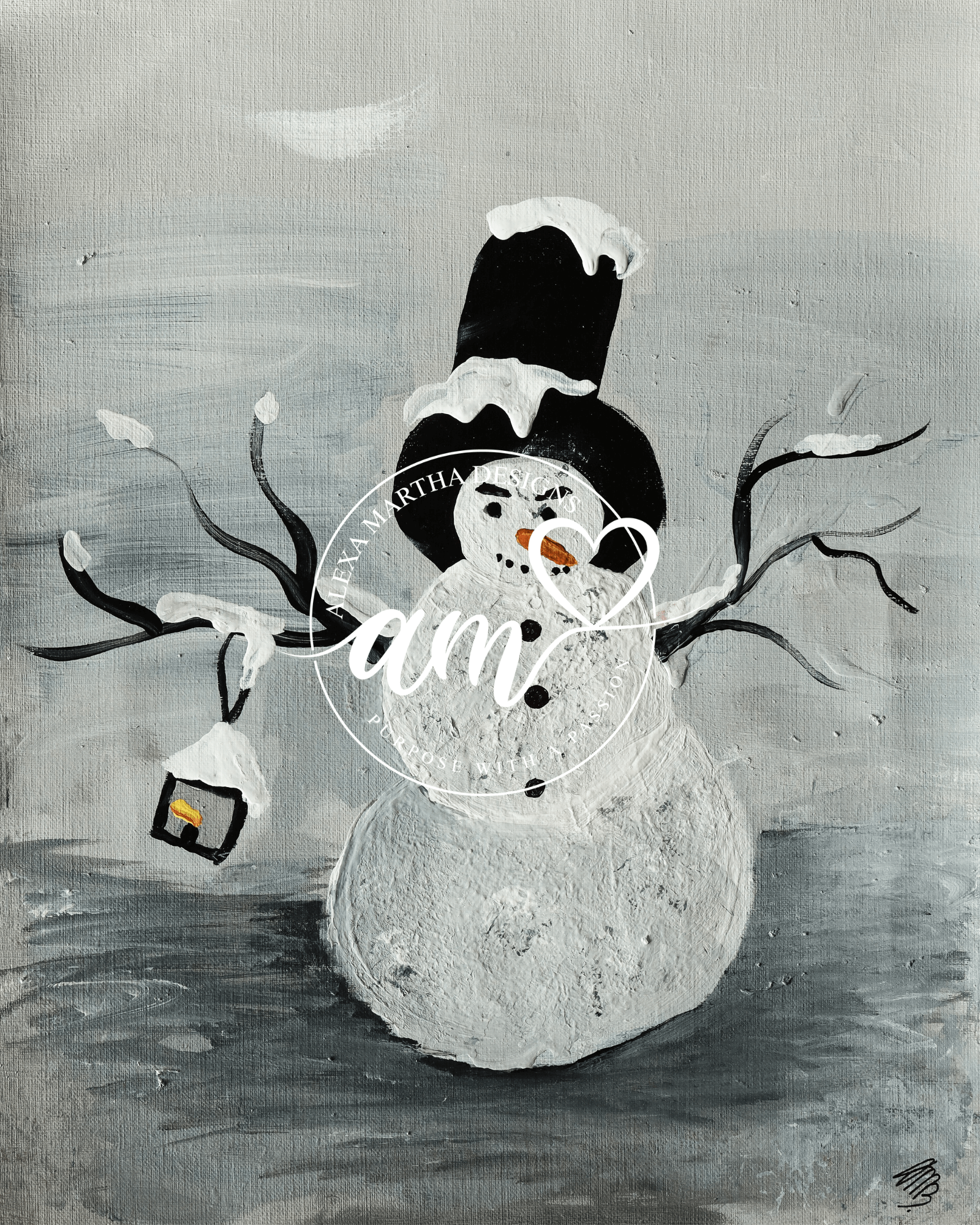 Digital Print Download of Original Acrylic Snowman Painting  by Alexa Martha