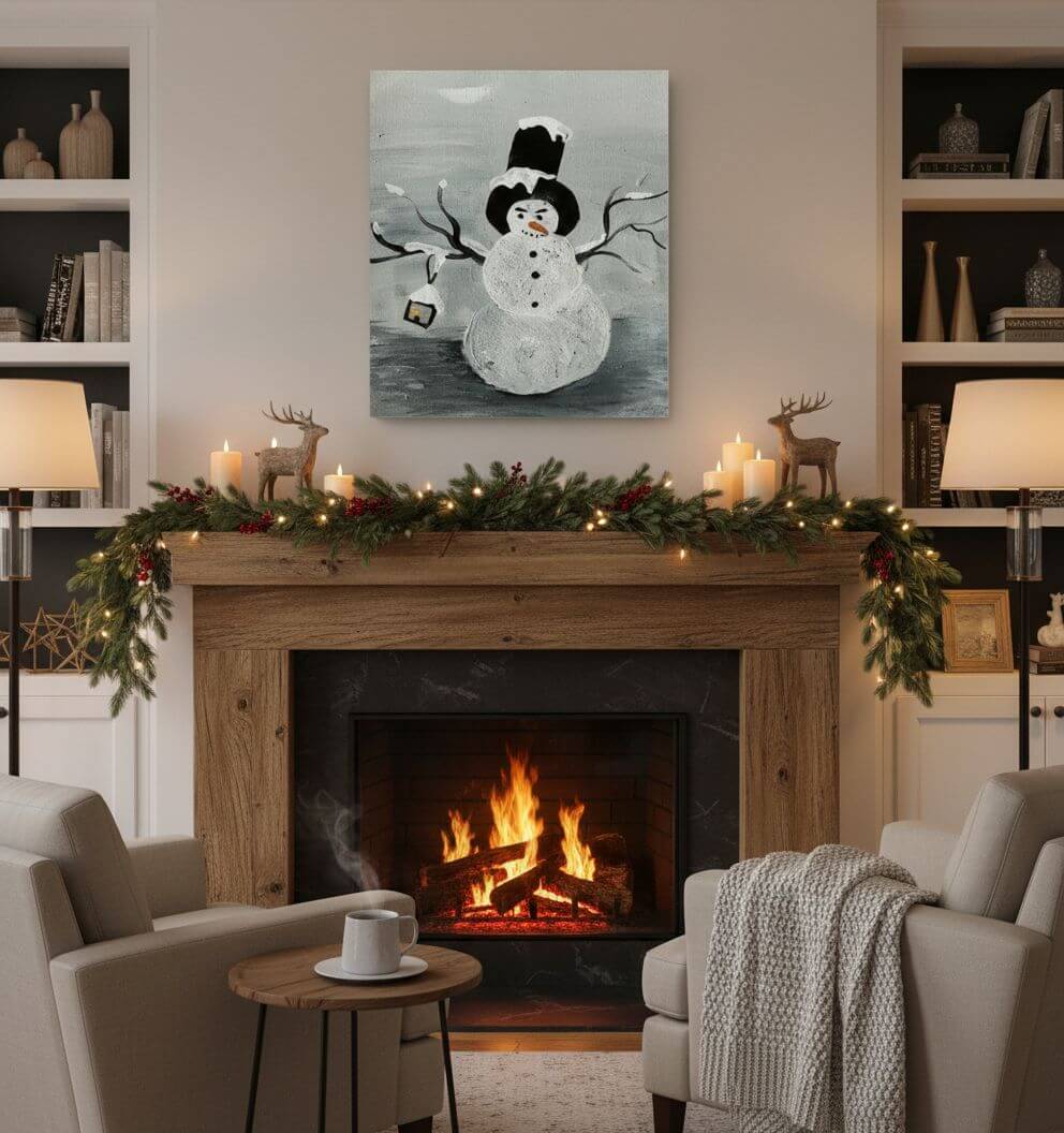 Digital Print Download of Original Acrylic Snowman Painting  by Alexa Martha