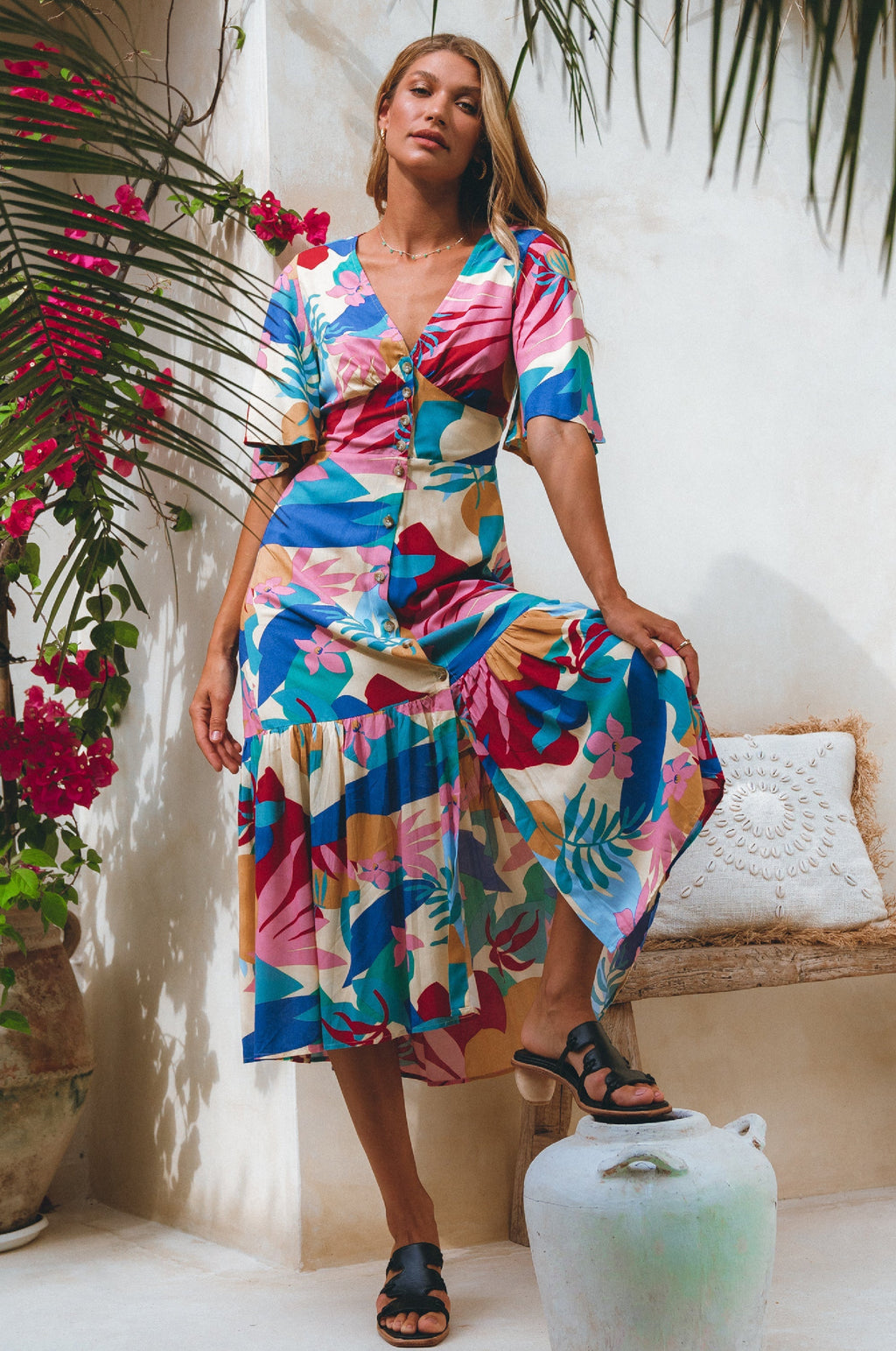 Donna Button Down Midi Dress by Bali ELF