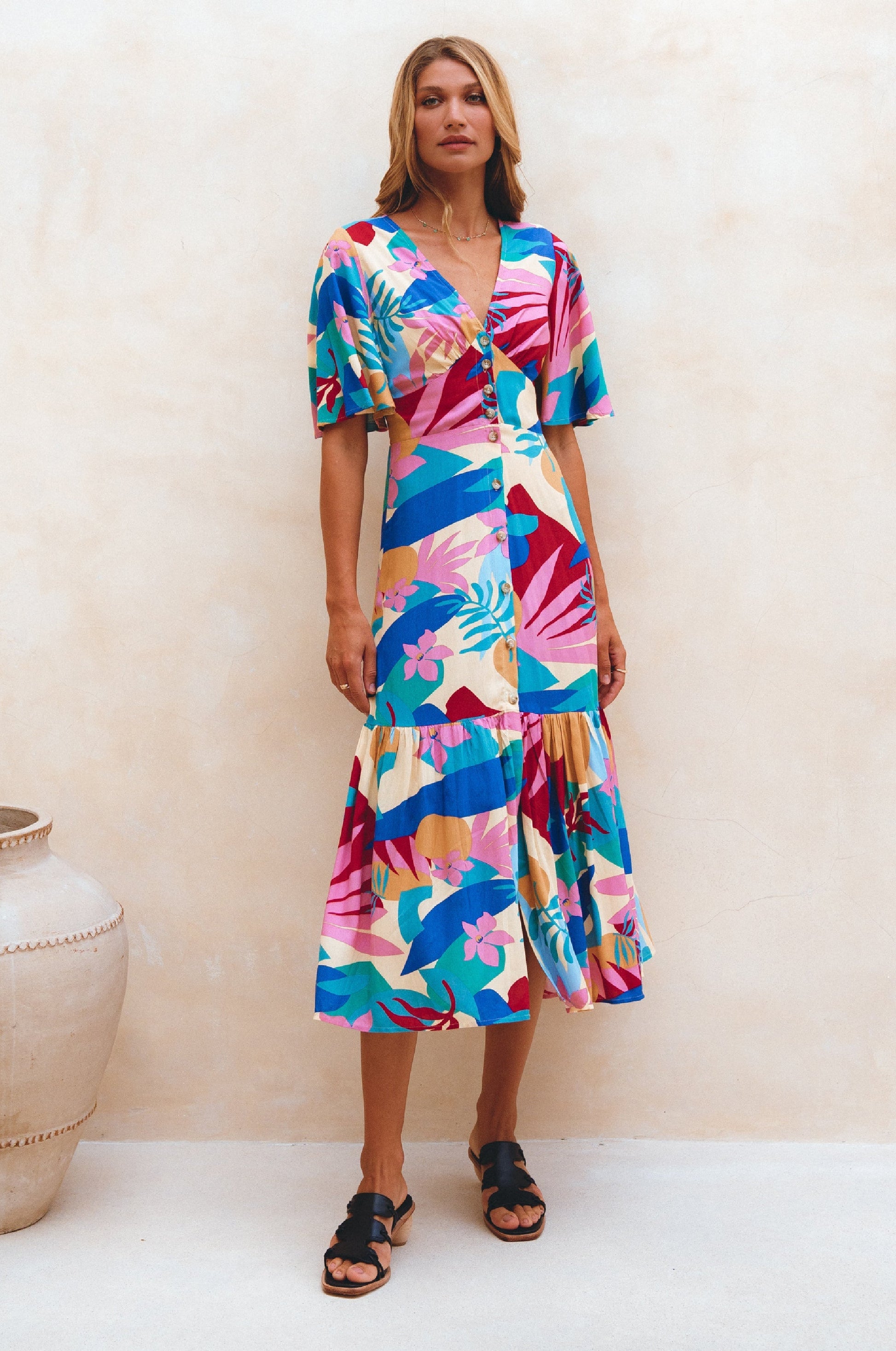 Donna Button Down Midi Dress by Bali ELF