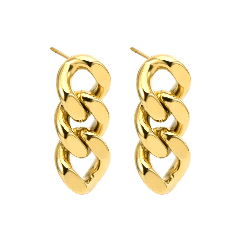 ER160G B.Tiff High Polish Gold Cuban Link Earrings by B.Tiff New York