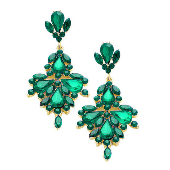 Emerald Gold Glass Crystal Statement Earrings, These gorgeous Crystal pieces will show your class in any special occasion. The elegance of these crystal evening earrings goes unmatched. Perfect jewelry to enhance your look. Awesome gift for birthday, Anniversary, Valentine‚Äôs Day or any special occasion.