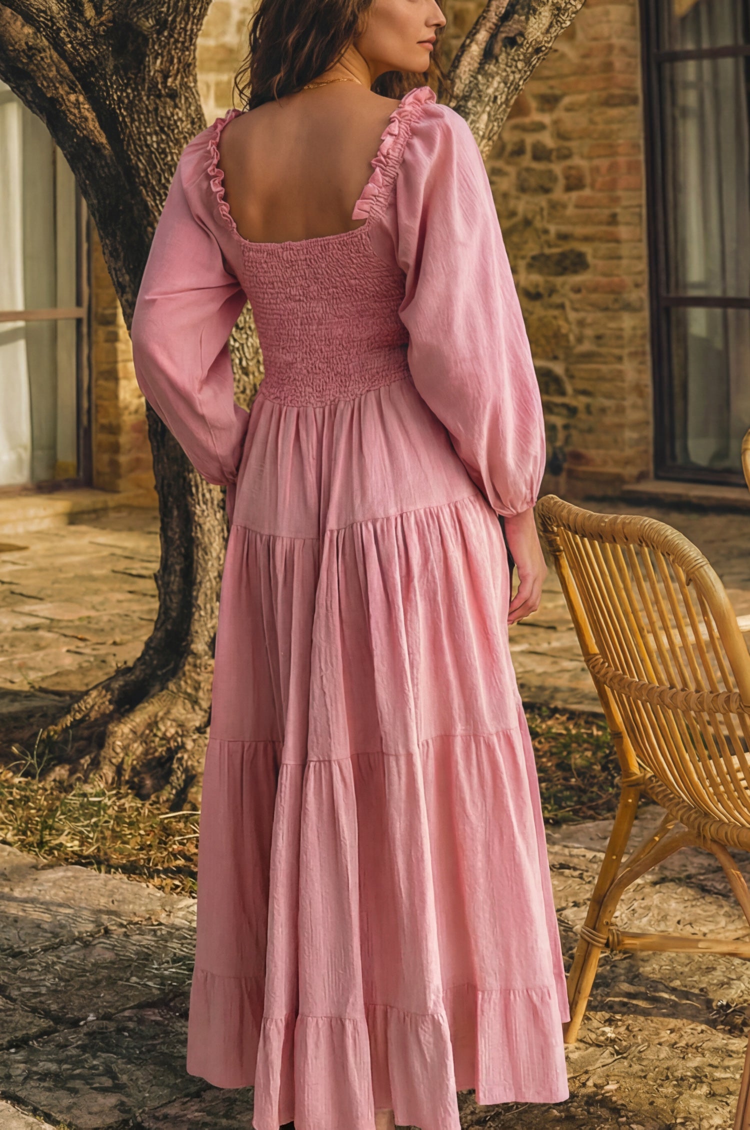 Evangeline Tiered Linen Midi Dress by Bali Lane
