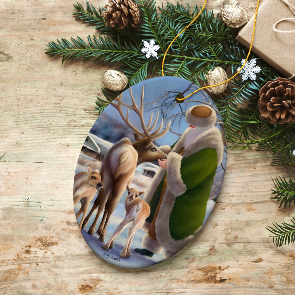 Santa's Reindeer Farm Christmas Ornament Ceramic Ornament OrnamentallyYou 
