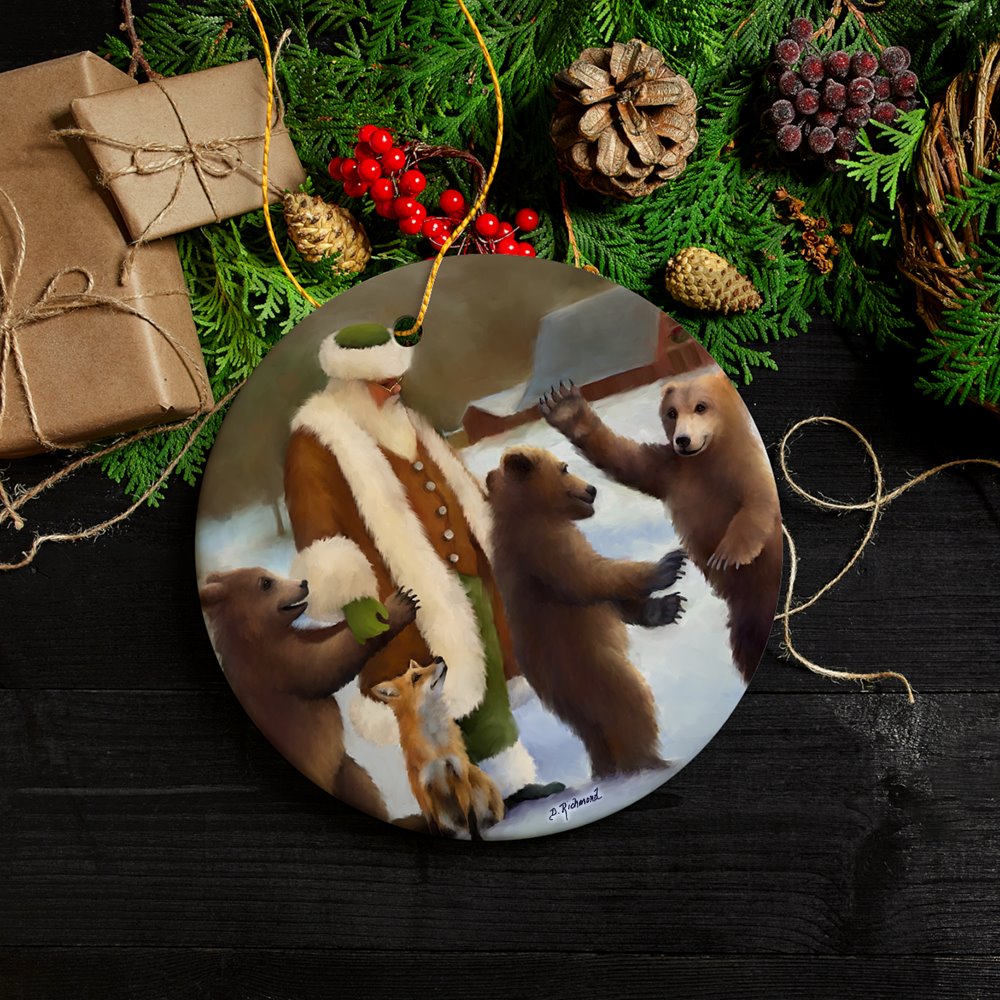 Santa and his Bears Folklore Christmas Ornament Ceramic Ornament OrnamentallyYou 