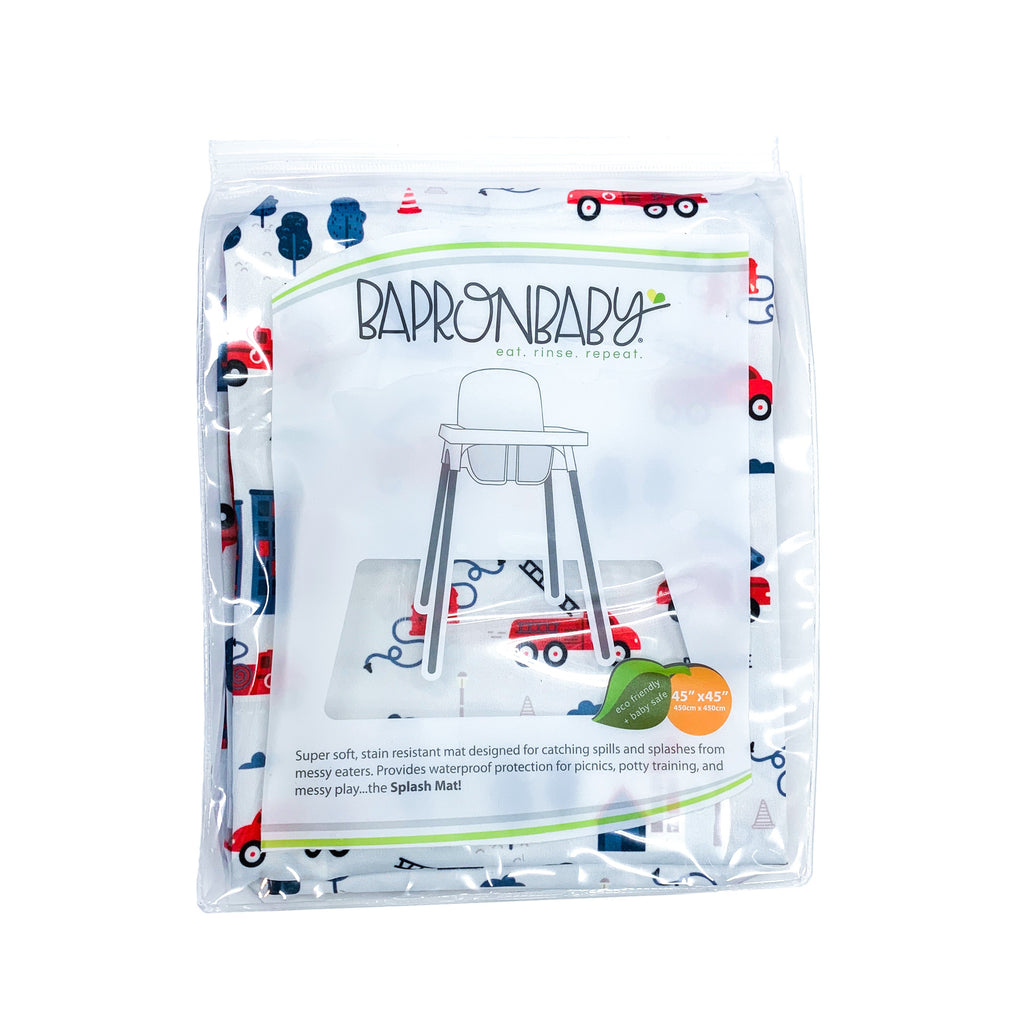 Be Brave - Firefighter Splash Mat - A Waterproof Catch-All for Highchair Spills and More! by BapronBaby