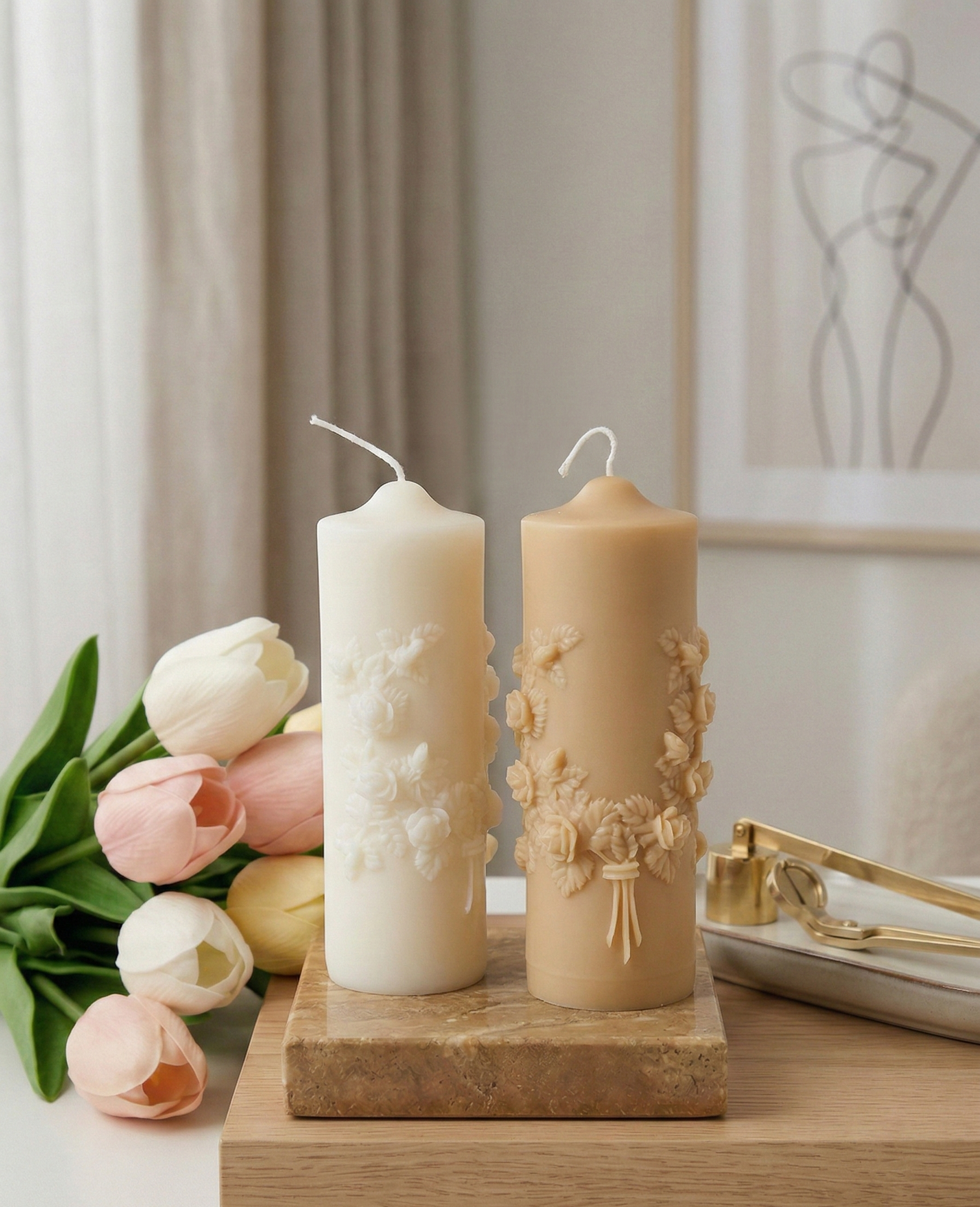 Floral Pillar Scented Candle | Handmade Home Decor