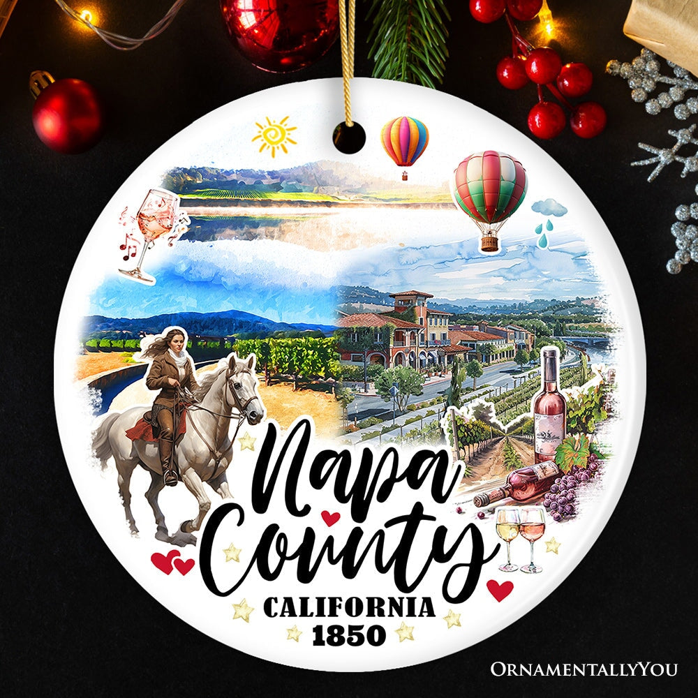 Artistic Scenery Napa County Ceramic Ornament, California Vineyards and Tourist Christmas Souvenir Ceramic Ornament OrnamentallyYou Circle 