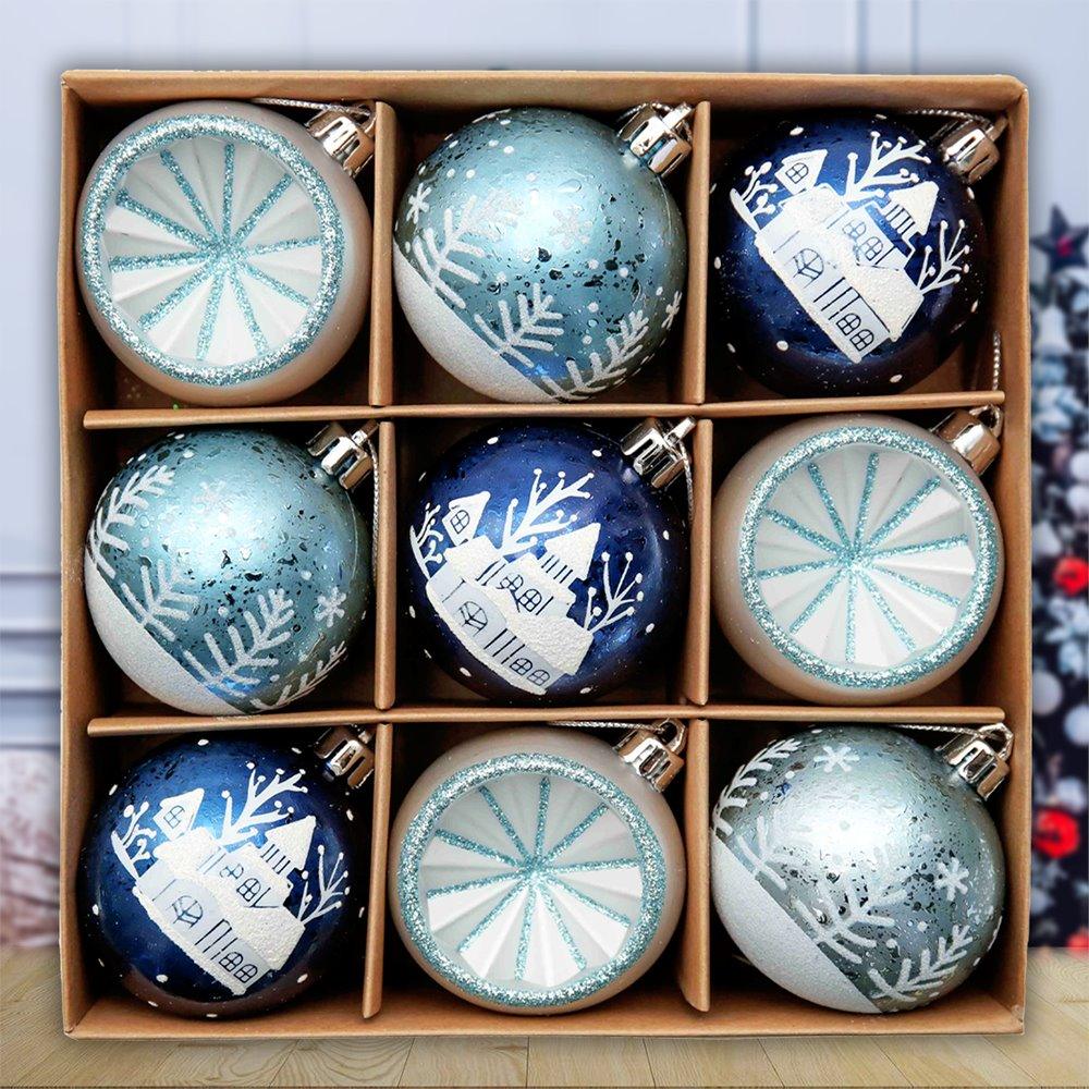 Elegant Blue Winter Theme Christmas Ornament Bundle, 9 Piece Snow and Tree Baubles Ornament Bundle Guangdong Eagle Gifts Co., Ltd. 