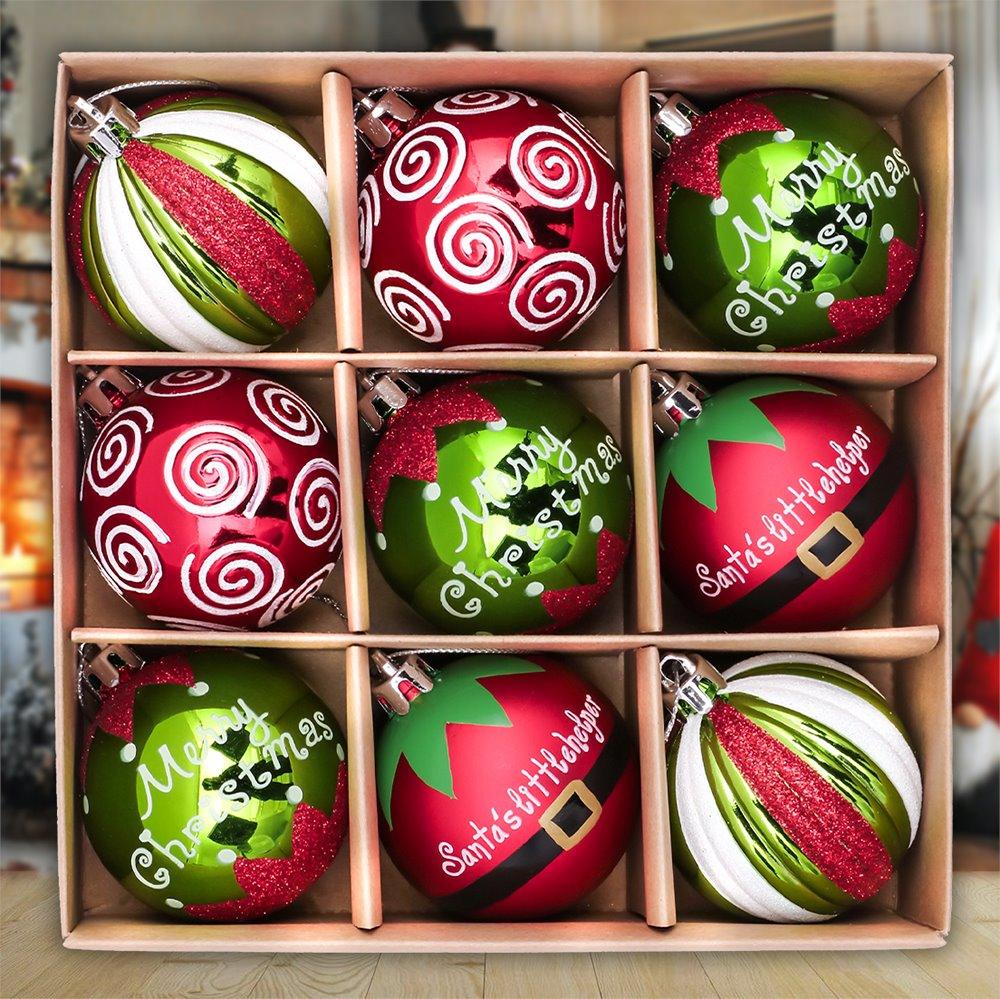 Elf Theme Christmas Ornament Set, 9 Baubles Green and Red Ornament Bundle Guangdong Eagle Gifts Co., Ltd. 