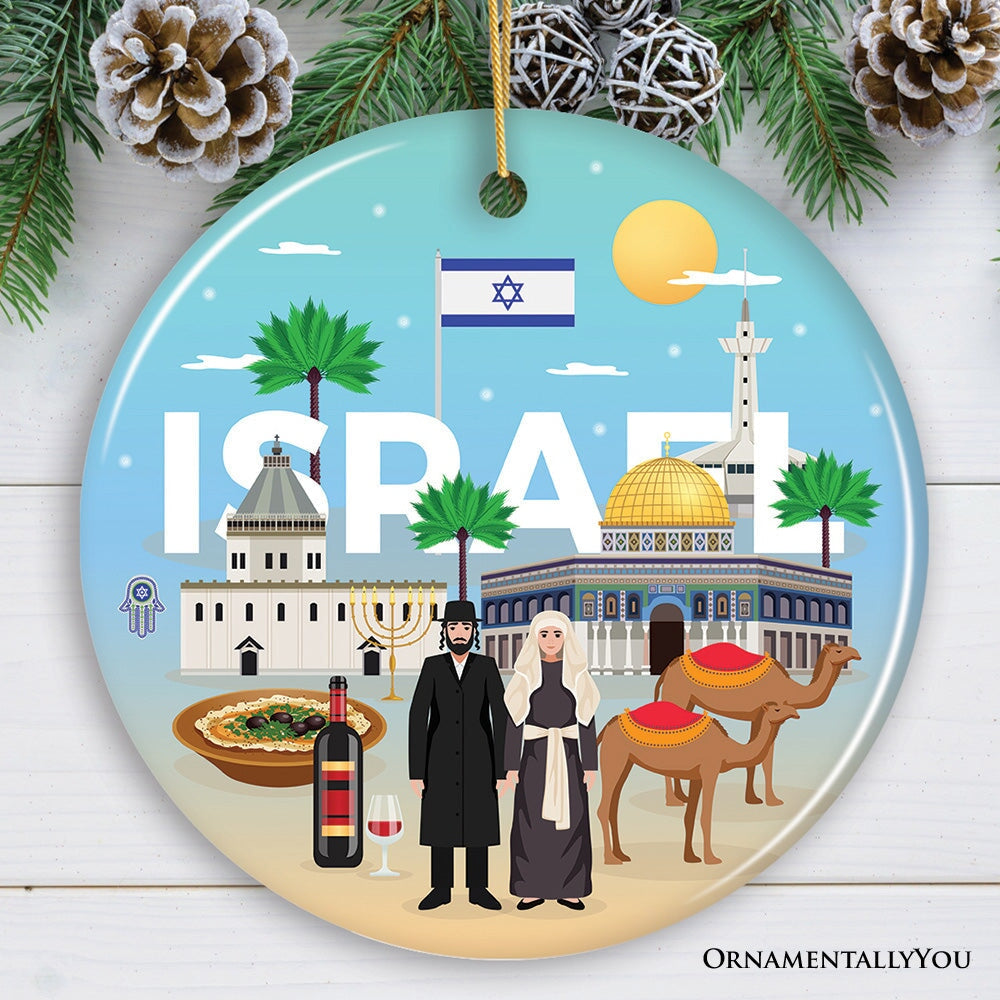 Israel Heritage and Culture Christmas Ornament, Religious Jewish Icons and Star of David Ceramic Ornament OrnamentallyYou Circle 