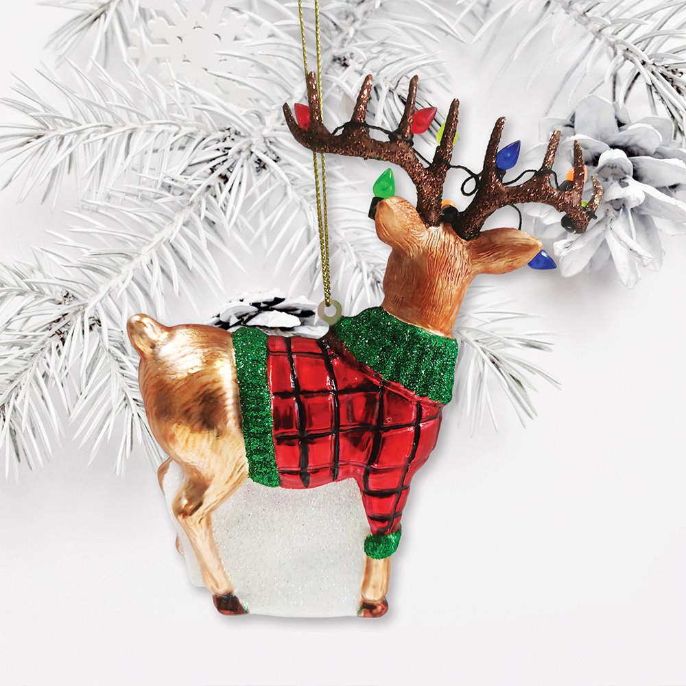 Festive Reindeer Glass Christmas Ornament Figurine Glass Ornament OrnamentallyYou 
