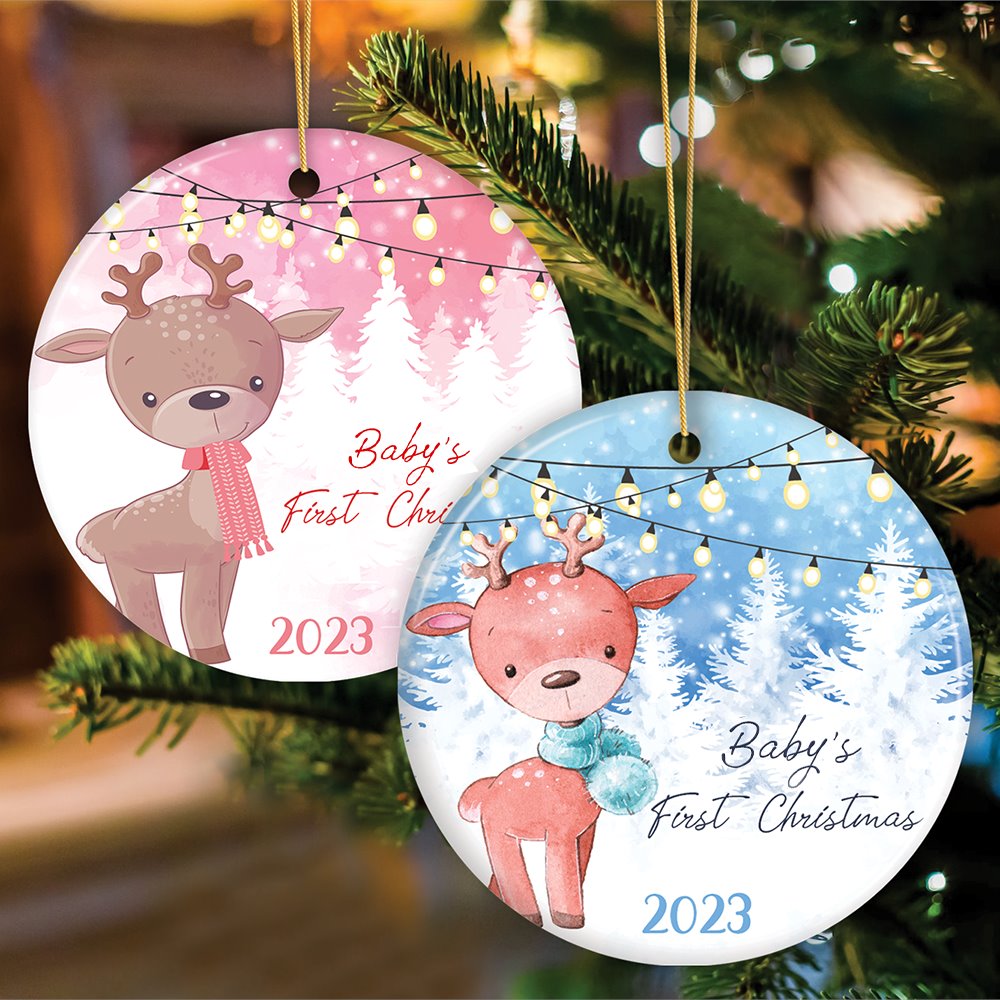 Baby's First Christmas Reindeer Girl and Boy Christmas Ornament Ceramic Ornament OrnamentallyYou 