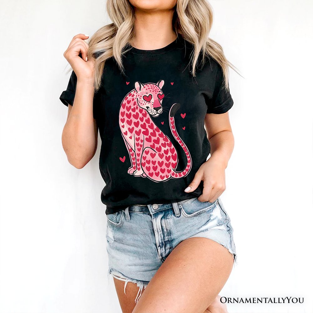 Pink Leopard Valentine T-Shirt, Cute Love Hearts Tee T-Shirts OrnamentallyYou 