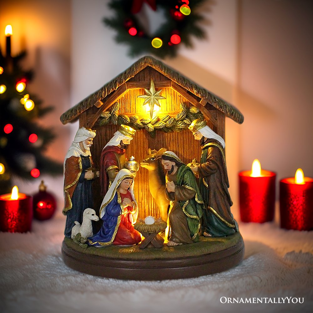 (Pre-Order) Radiant Nativity Scene Handcrafted Statue Figurine, 7" Birth of Jesus Christian Home Decoration Resin Statues OrnamentallyYou 