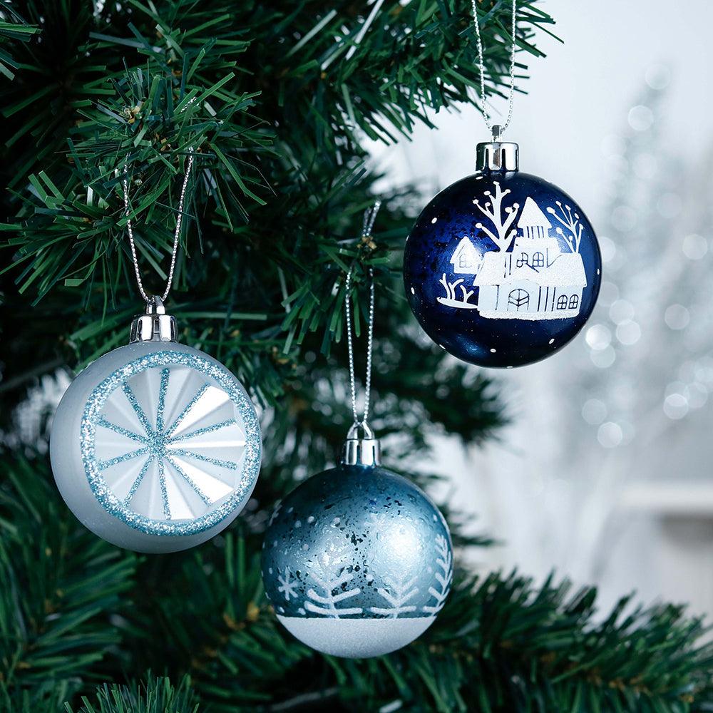 Elegant Blue Winter Theme Christmas Ornament Bundle, 9 Piece Snow and Tree Baubles Ornament Bundle Guangdong Eagle Gifts Co., Ltd. 