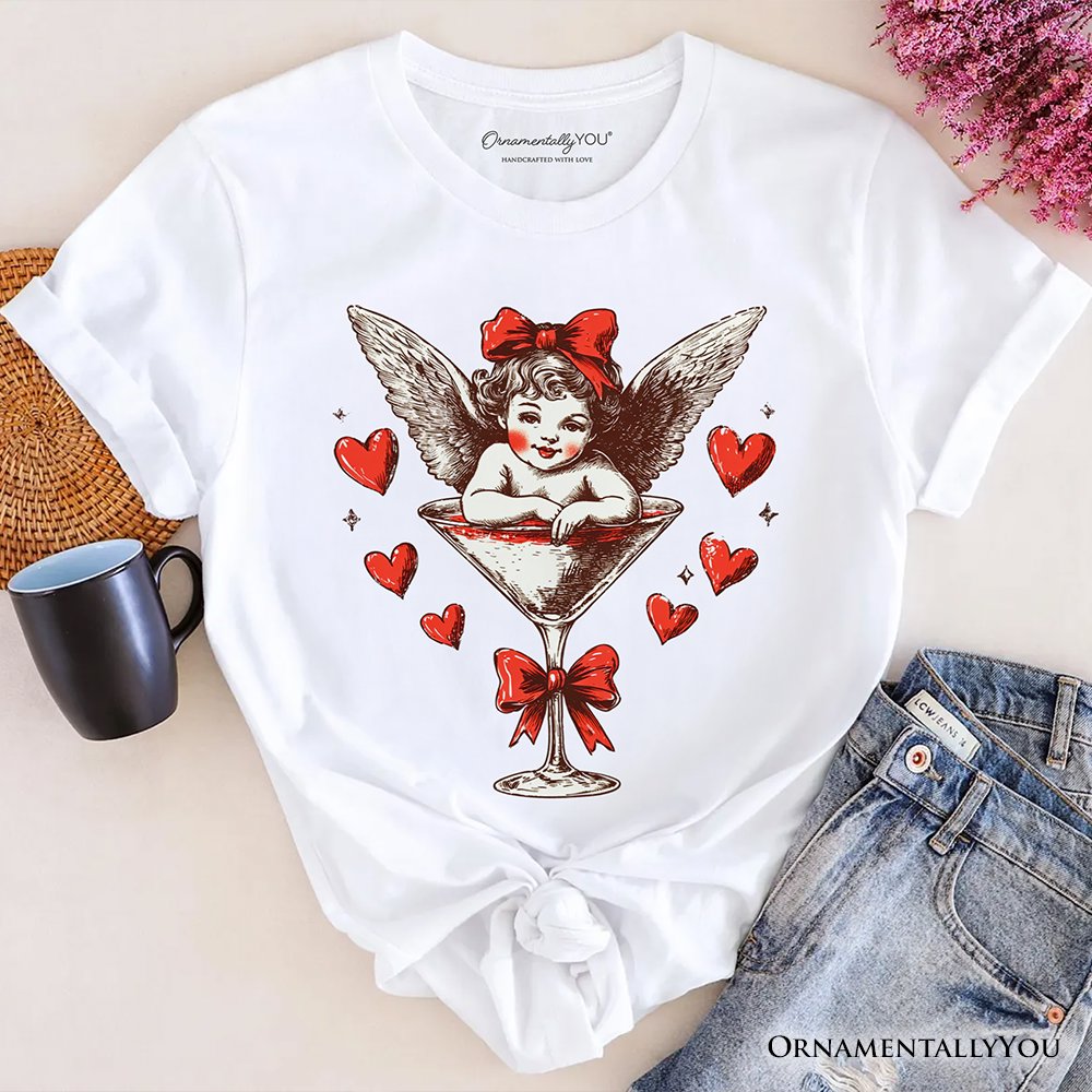 Retro Coquette Cupid Valentine T-Shirt, Galentine Tee T-Shirts OrnamentallyYou White XS 