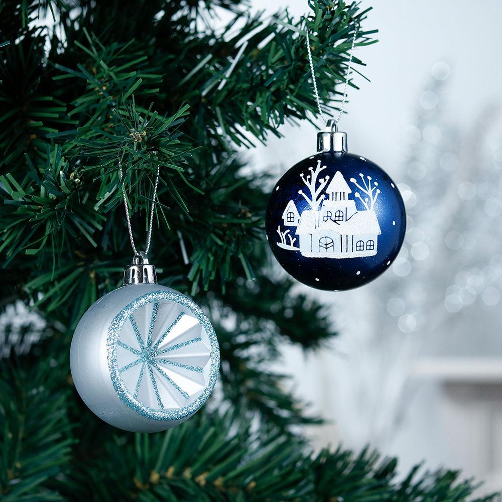Elegant Blue Winter Theme Christmas Ornament Bundle, 9 Piece Snow and Tree Baubles Ornament Bundle Guangdong Eagle Gifts Co., Ltd. 