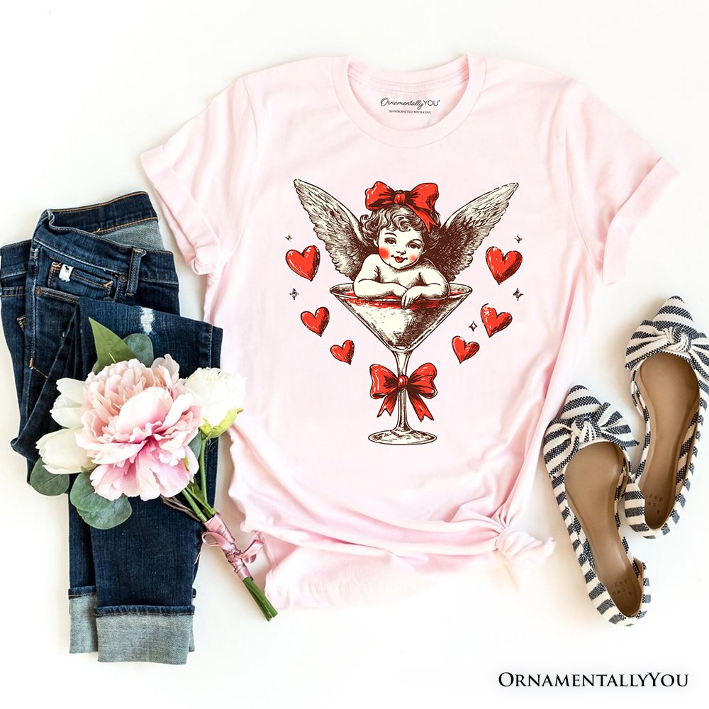 Retro Coquette Cupid Valentine T-Shirt, Galentine Tee T-Shirts OrnamentallyYou Soft Pink XS 
