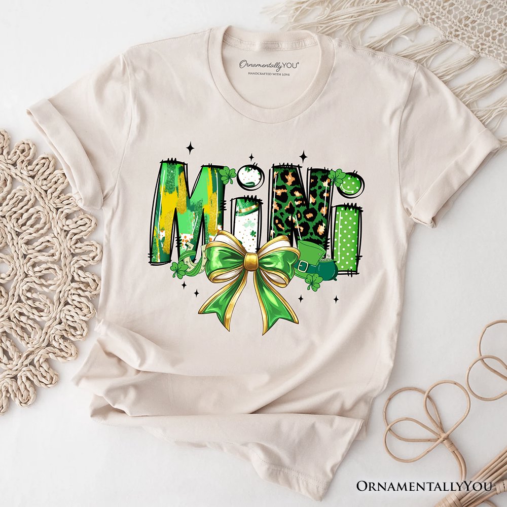 Coquette Mini Clover Bow St Patrick’s Day T-Shirt, Green Lucky Shamrock Clover Tee T-Shirts OrnamentallyYou Natural XS 
