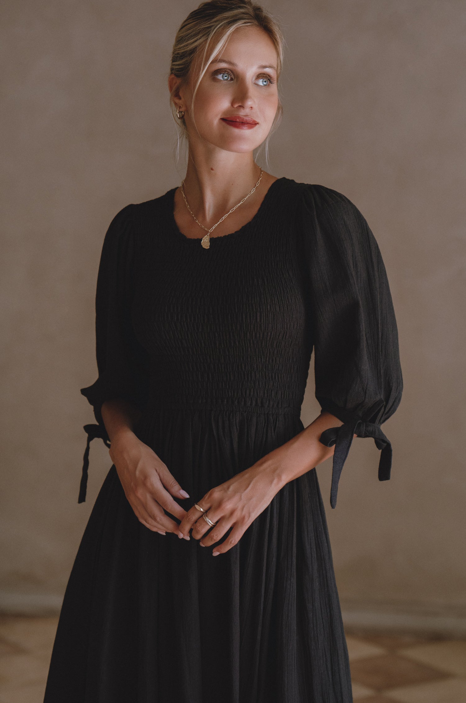 Freya Smocked Linen Midi Dress by Bali ELF