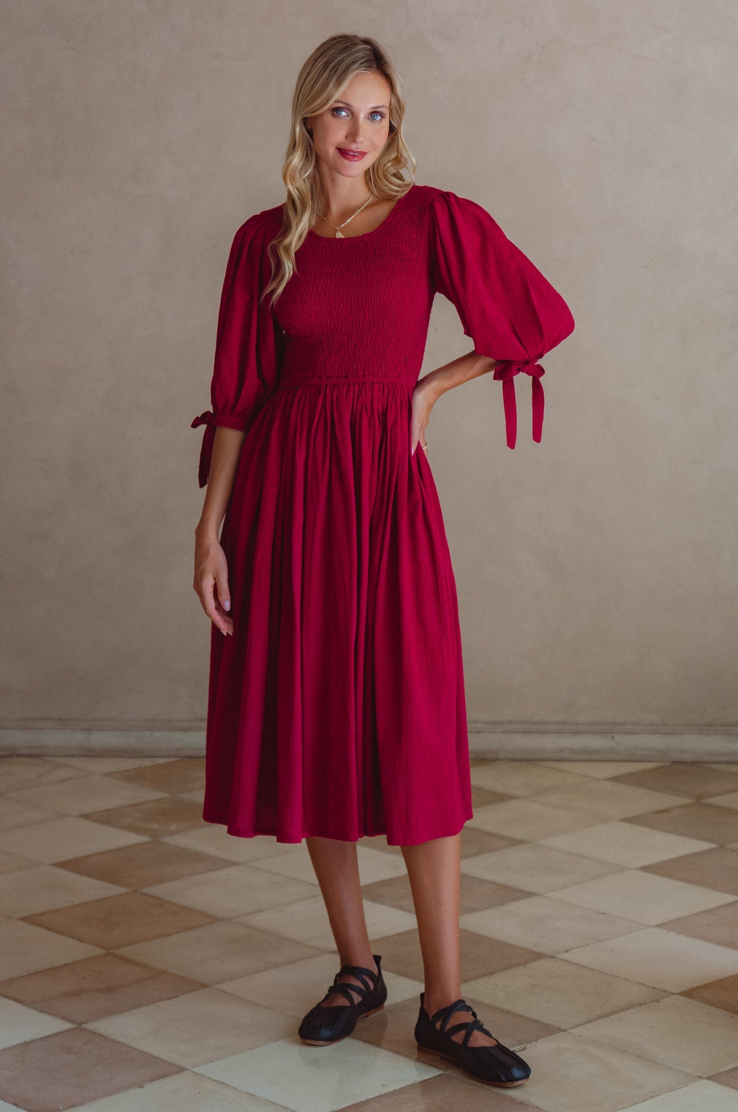 Freya Smocked Linen Midi Dress by Bali ELF