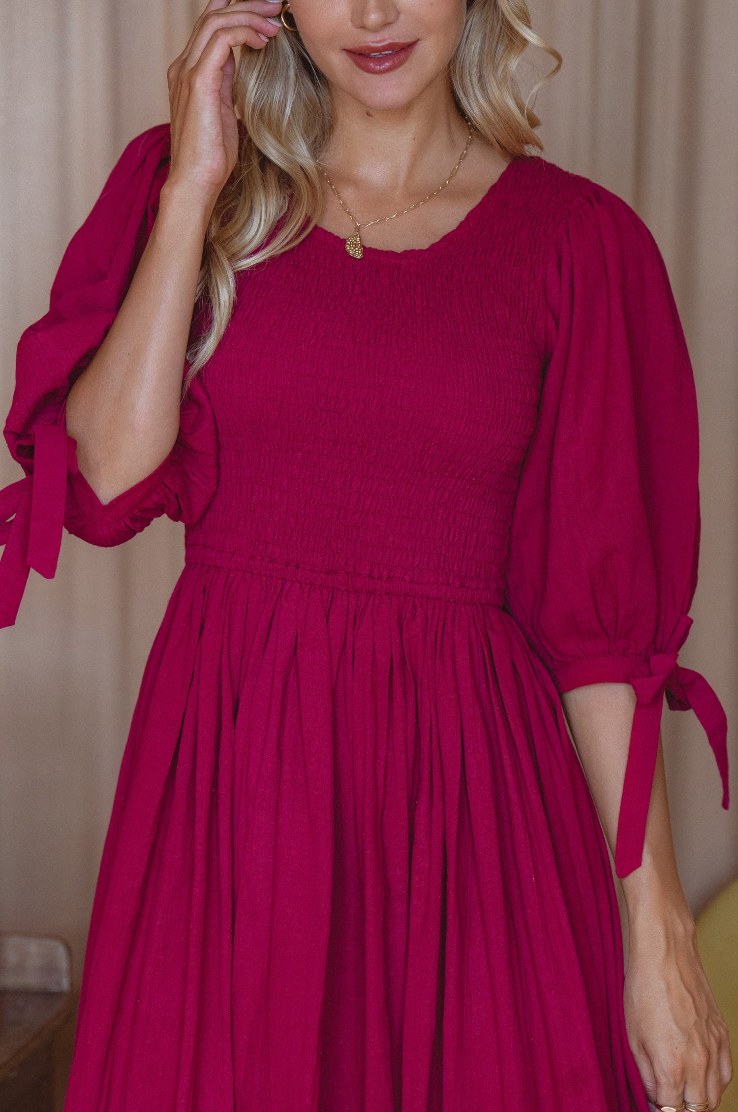 Freya Smocked Linen Midi Dress by Bali ELF