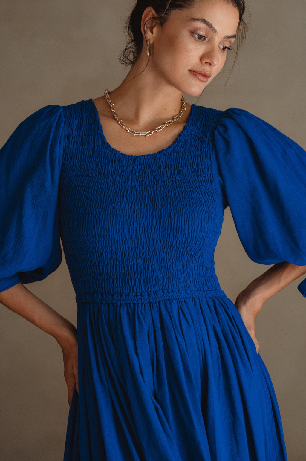 Freya Smocked Linen Midi Dress by Bali ELF