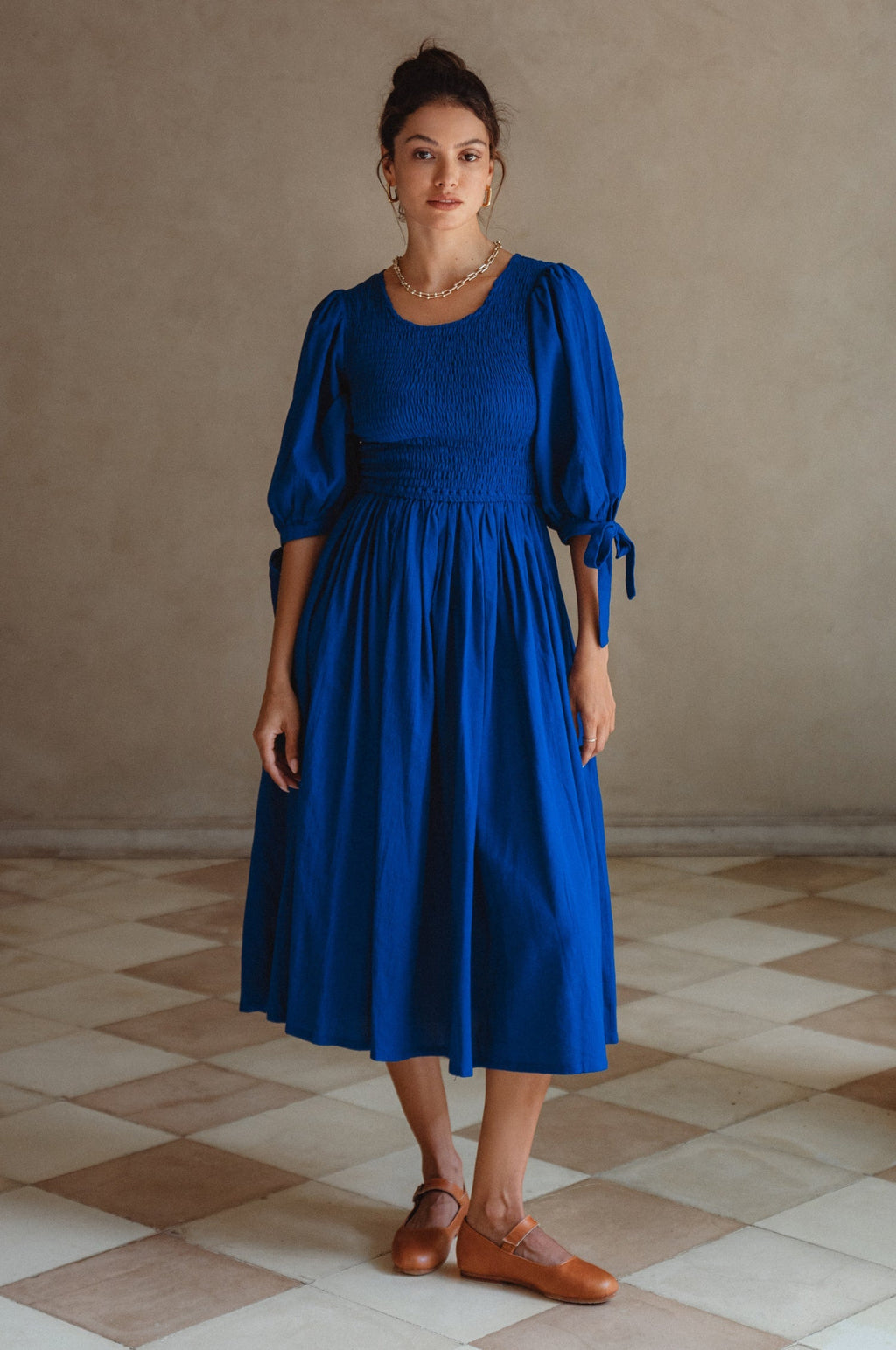 Freya Smocked Linen Midi Dress by Bali ELF