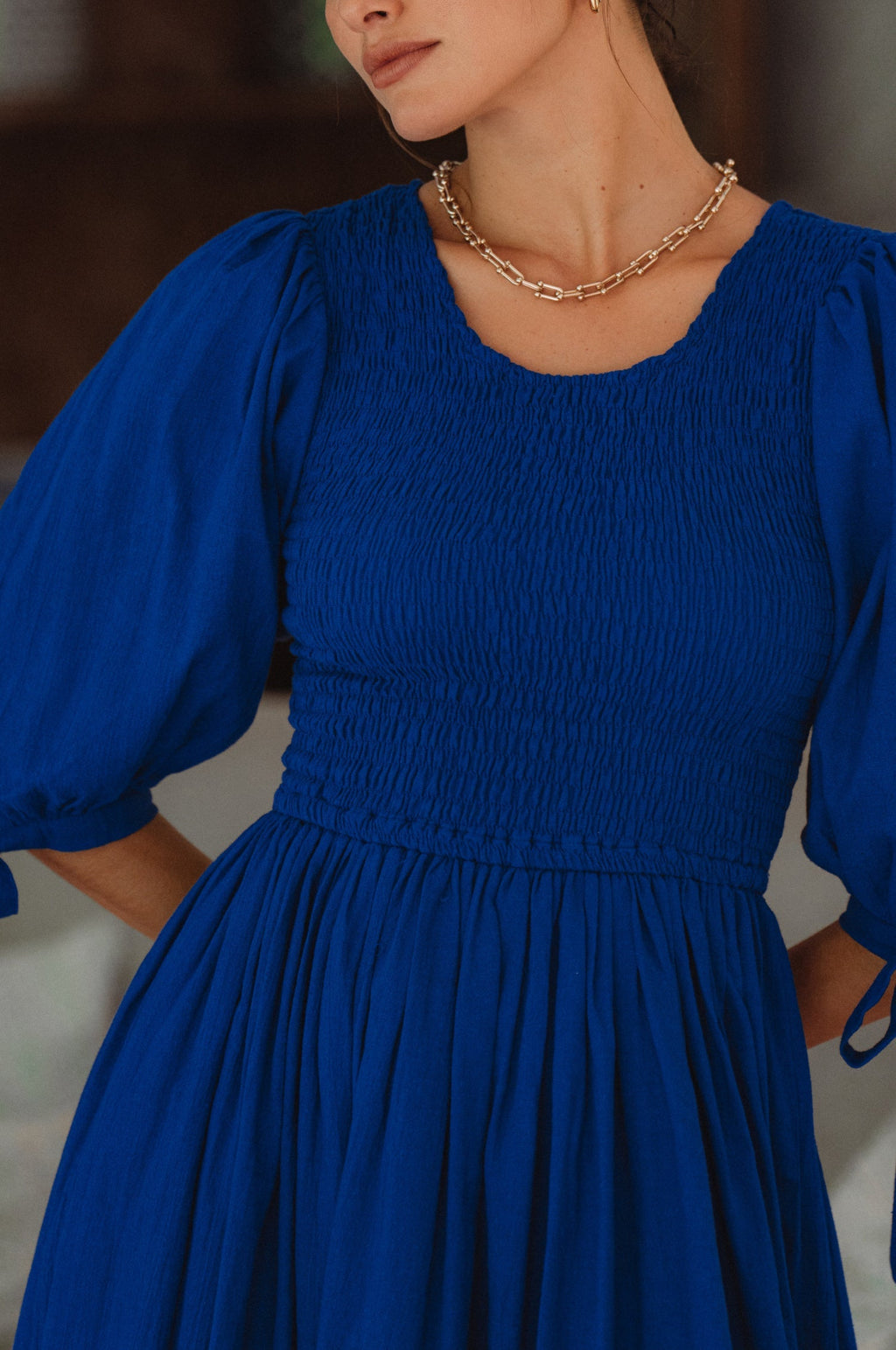 Freya Smocked Linen Midi Dress by Bali ELF