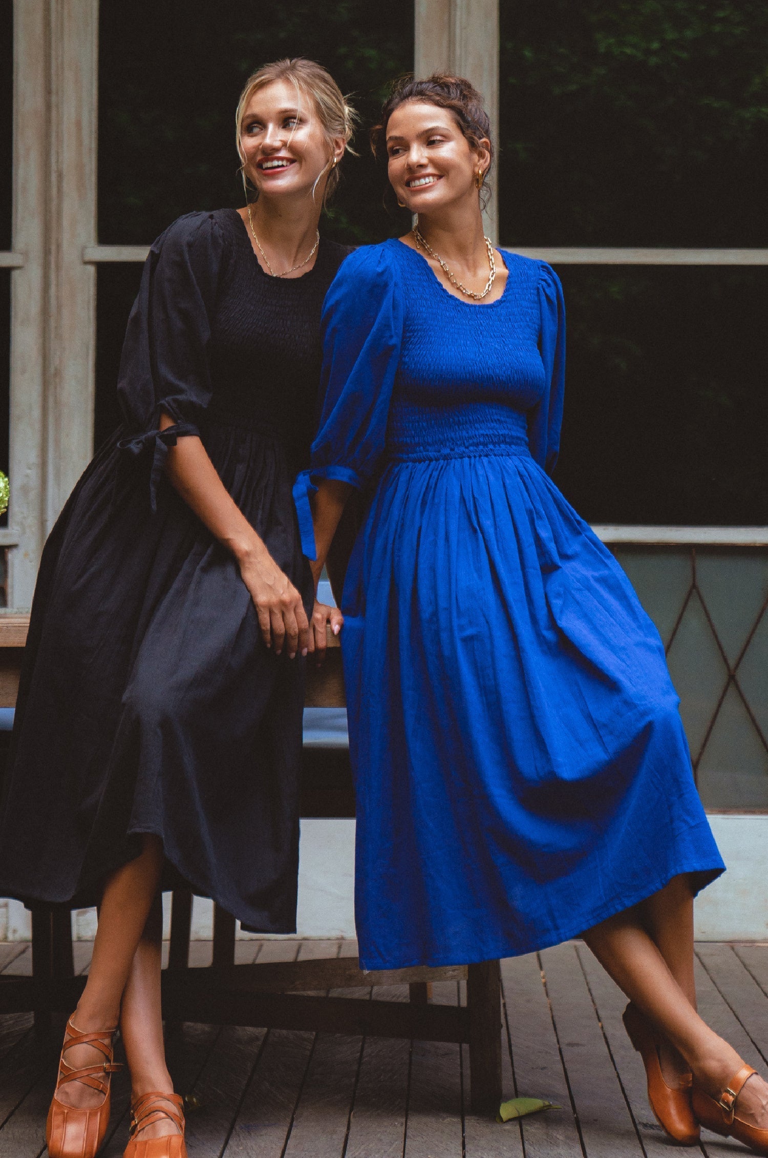 Freya Smocked Linen Midi Dress by Bali ELF