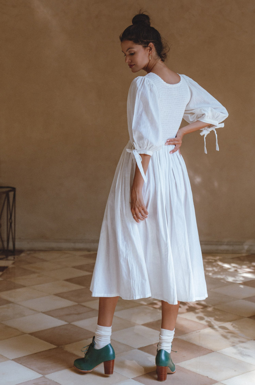 Freya Smocked Linen Midi Dress by Bali ELF
